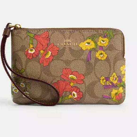 Coach CR814 Corner Zip Wristlet in Signature Canvas with Floral Print - Picture 1 of 7